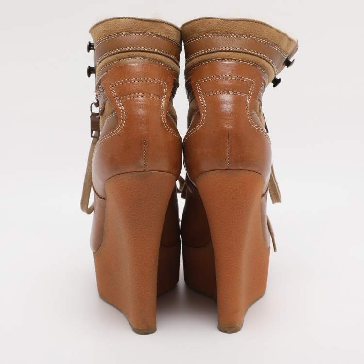 Pre Owned Burberry Brown Leather and Suede Rubber Ankle Boots Size 37