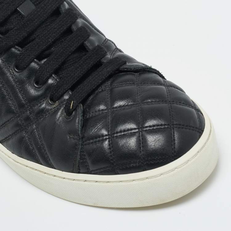 Pre Owned Burberry Black Quilted Leather Westford Lace-Up Sneakers Size 38