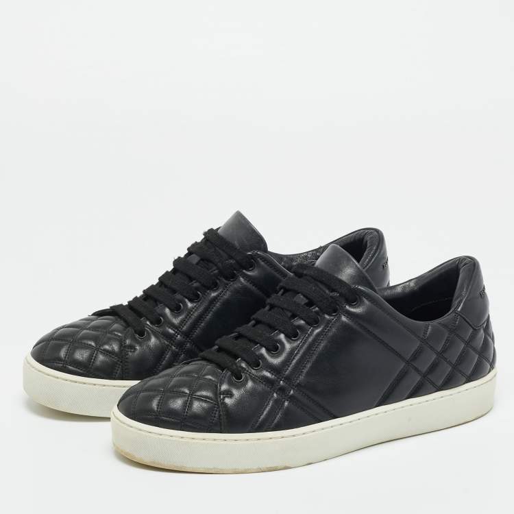 Pre Owned Burberry Black Quilted Leather Westford Lace-Up Sneakers Size 38