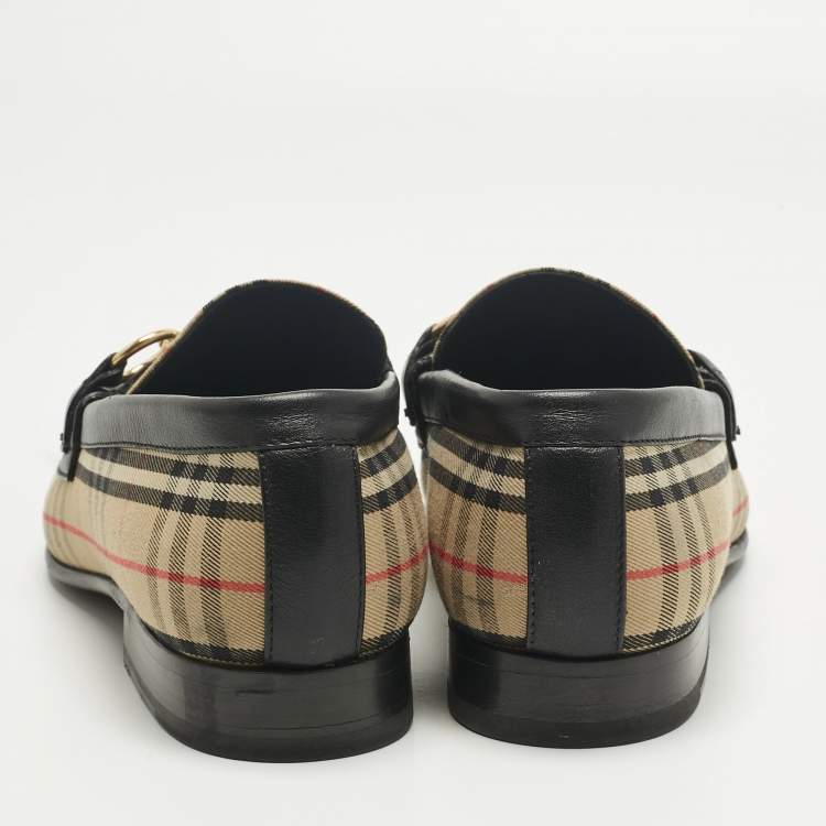 Pre Owned Burberry Beige/Black Nova Check Canvas and Leather Moorley Chain Loafers Size 37
