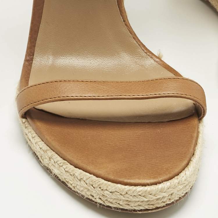 Pre Owned Burberry Brown Leather Catsbrook Espadrille Wedge Sandals Size 38