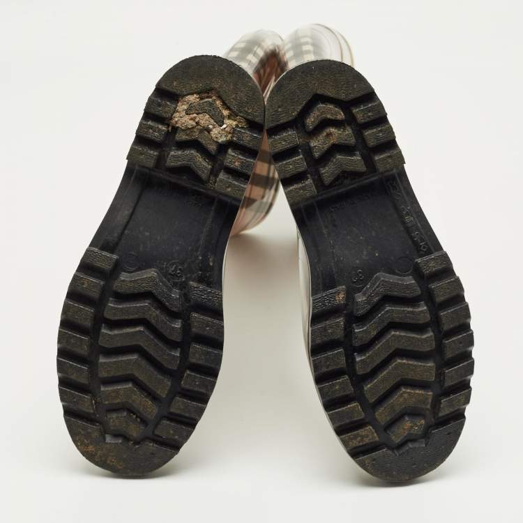 Pre Owned Burberry Brown PVC House Check Rain Boots Size 37