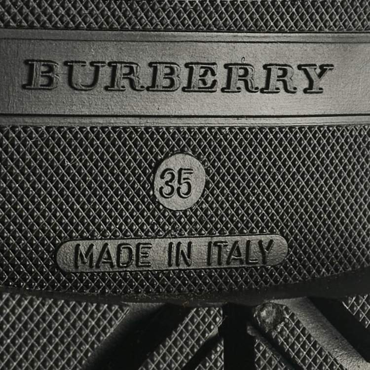 Pre Owned Burberry Black/Beige Rubber and House Check Canvas Rain Boots Size 35