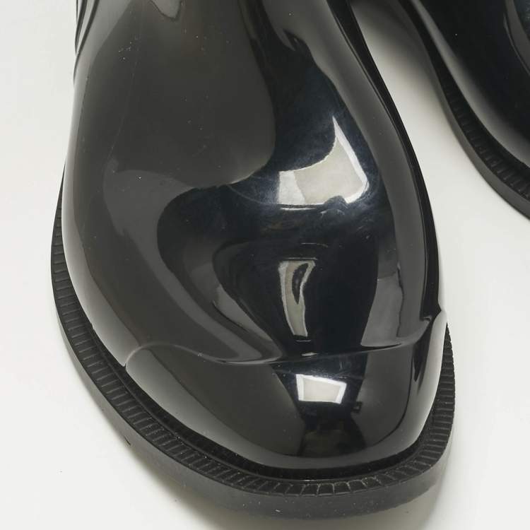 Pre Owned Burberry Black/Beige Rubber and House Check Canvas Rain Boots Size 35