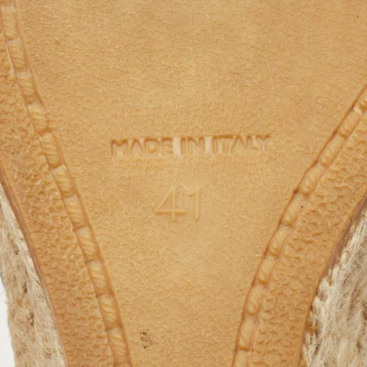 Pre Owned Burberry Beige/Black House Check Canvas and Patent Wedge Sandals Size 41