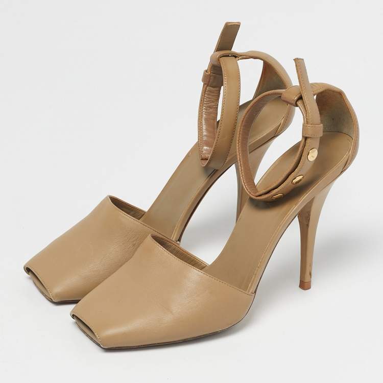 Pre Owned Burberry Beige Leather Ankle Strap Pumps Size 37