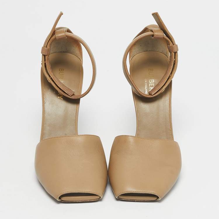 Pre Owned Burberry Beige Leather Ankle Strap Pumps Size 37