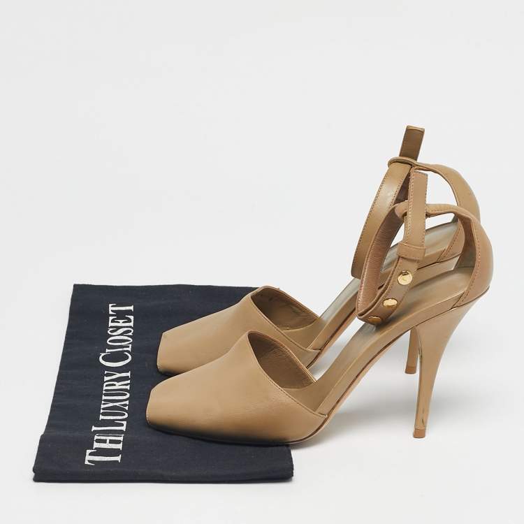 Pre Owned Burberry Beige Leather Ankle Strap Pumps Size 37