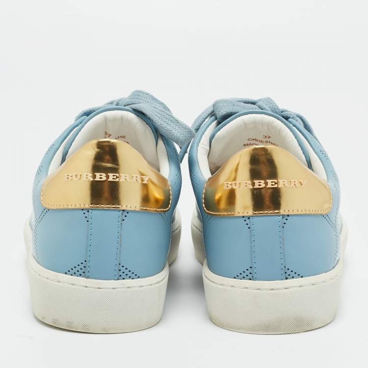 Pre Owned Burberry Blue Leather Lace Up Sneakers Size 37