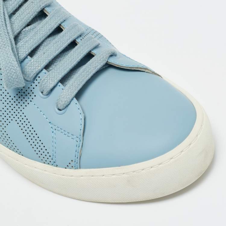 Pre Owned Burberry Blue Leather Lace Up Sneakers Size 37