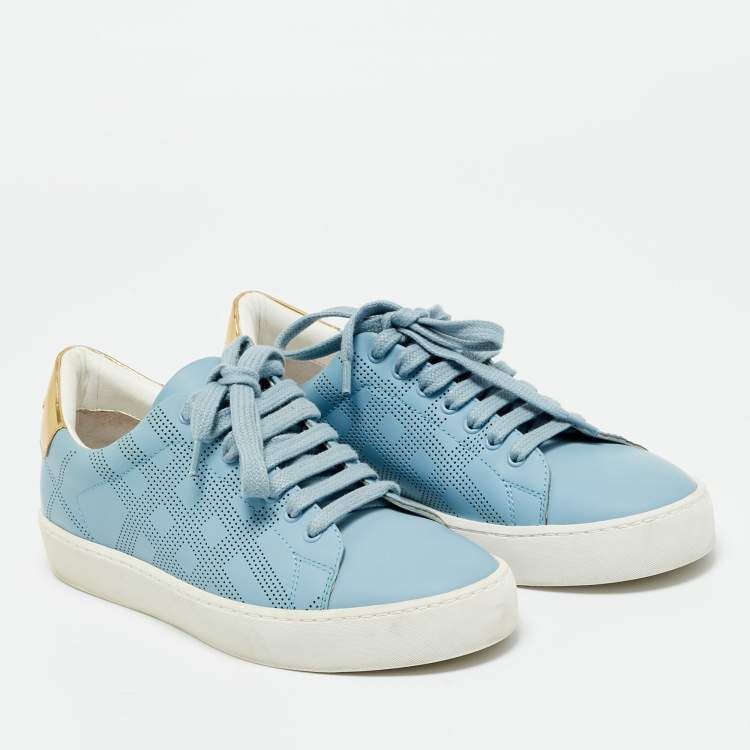 Pre Owned Burberry Blue Leather Lace Up Sneakers Size 37