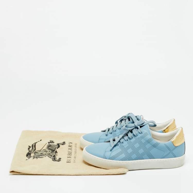 Pre Owned Burberry Blue Leather Lace Up Sneakers Size 37