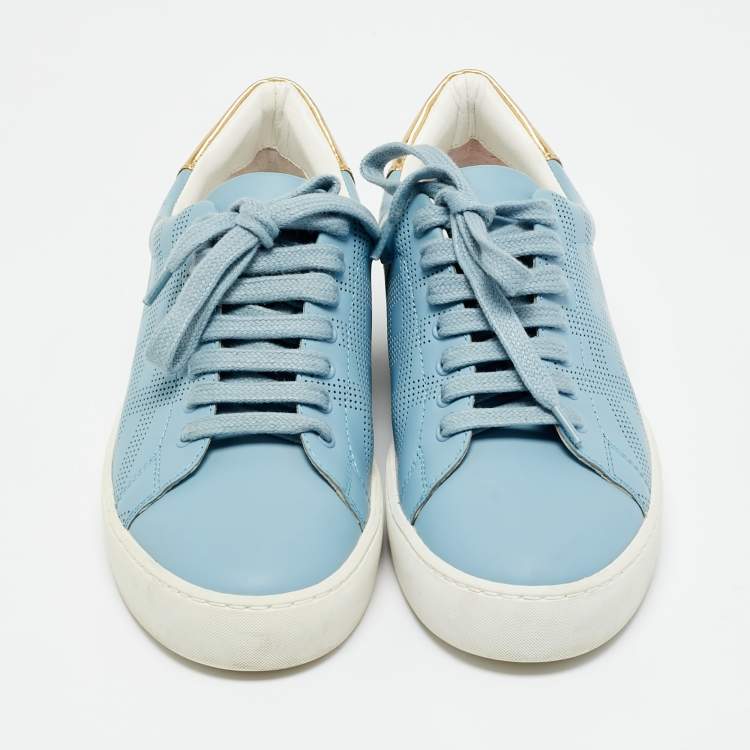 Pre Owned Burberry Blue Leather Lace Up Sneakers Size 37