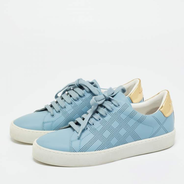 Pre Owned Burberry Blue Leather Lace Up Sneakers Size 37