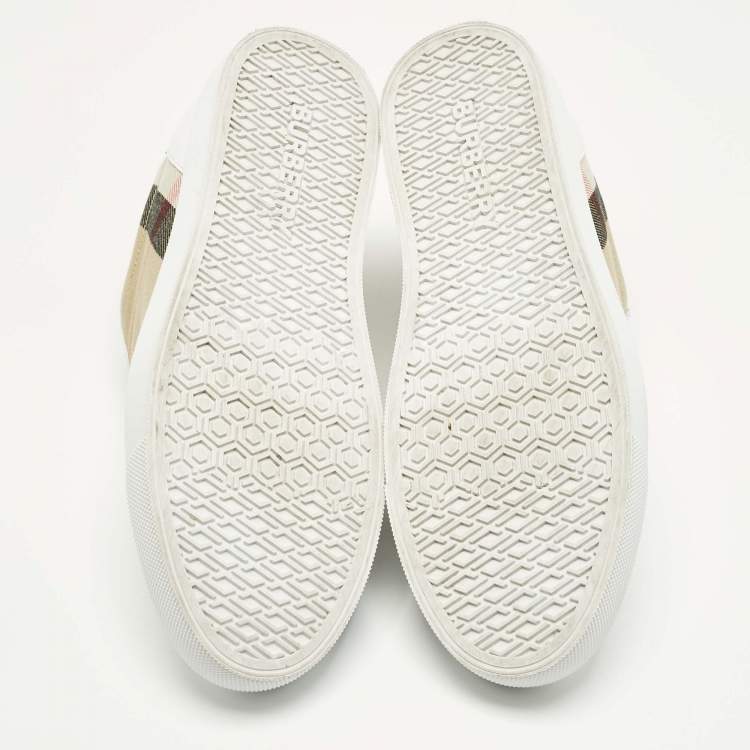 مملوكة مسبقًا Burberry White/Beige Leather and House Check Canvas Salmond Sneakers Size 40