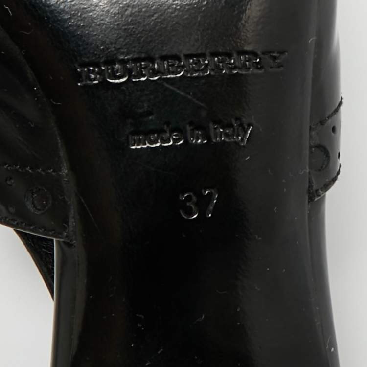 Pre Owned Burberry Black Leather Brogue Bow Open Toe Slingback Sandals Size 37