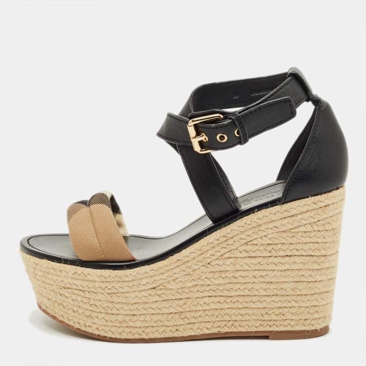 Pre Owned Burberry Nova Check Size 38 Black Canvas and Leather Espadrille Sandals