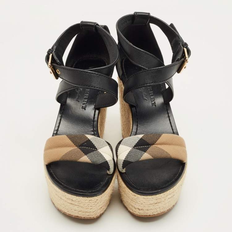Pre Owned Burberry Nova Check Size 38 Black Canvas and Leather Espadrille Sandals
