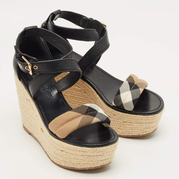 Pre Owned Burberry Nova Check Size 38 Black Canvas and Leather Espadrille Sandals