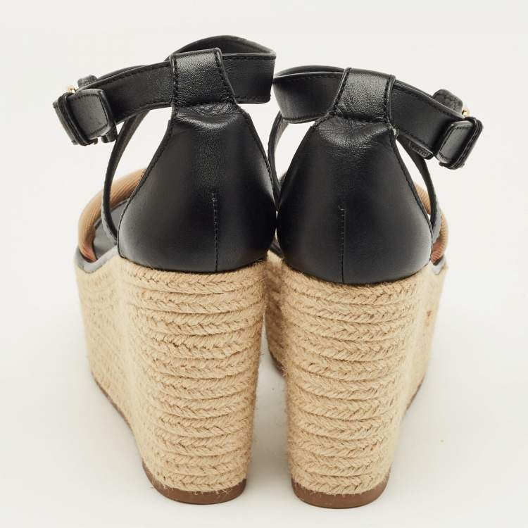 Pre Owned Burberry Nova Check Size 38 Black Canvas and Leather Espadrille Sandals