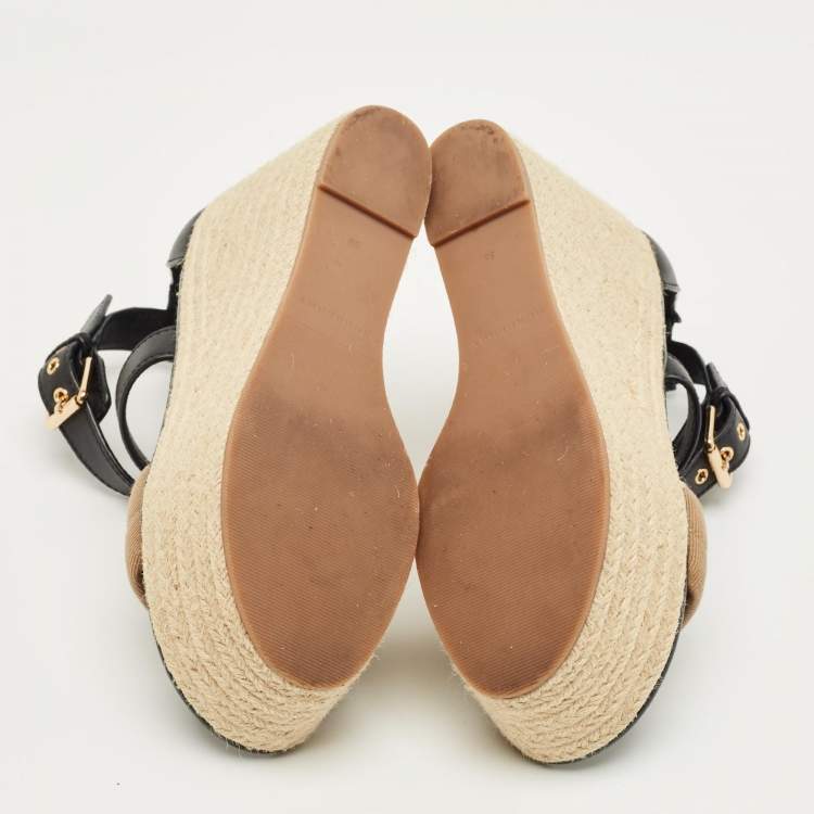 Pre Owned Burberry Nova Check Size 38 Black Canvas and Leather Espadrille Sandals