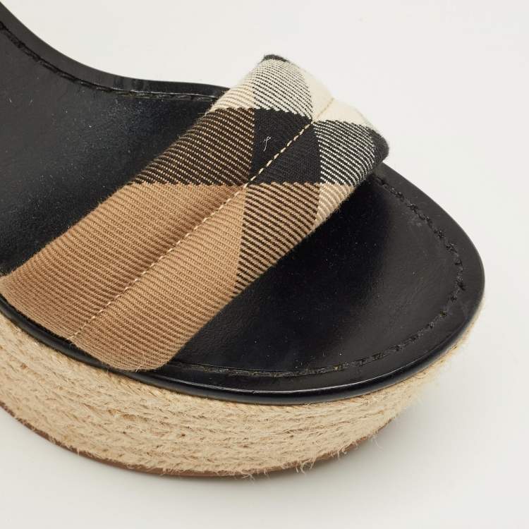 Pre Owned Burberry Nova Check Size 38 Black Canvas and Leather Espadrille Sandals