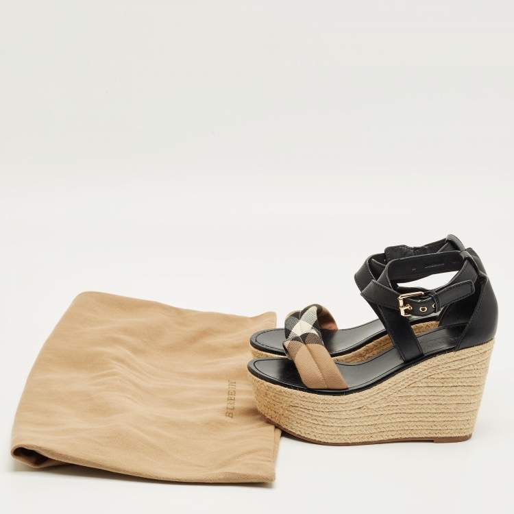 Pre Owned Burberry Nova Check Size 38 Black Canvas and Leather Espadrille Sandals