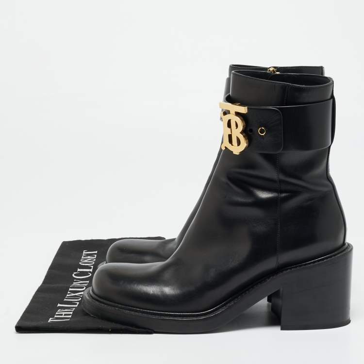 Pre Owned Burberry Westella Size 40 Black Leather Ankle Length Boots