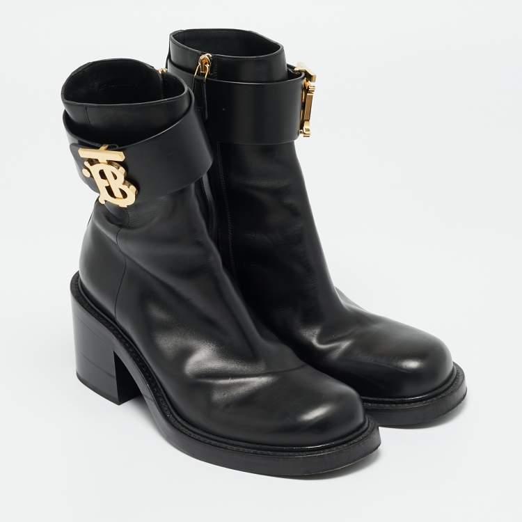 Pre Owned Burberry Westella Size 40 Black Leather Ankle Length Boots