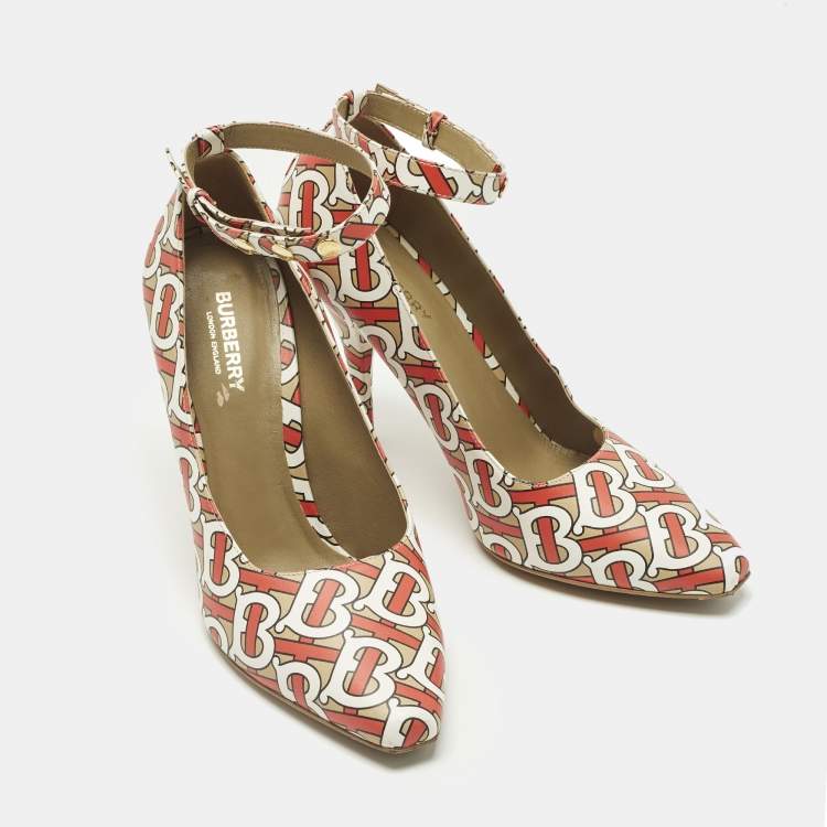 مملوكة مسبقًا Burberry Size 40 Multicolor TB Monogram Leather Ankle Strap Pumps