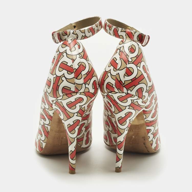 مملوكة مسبقًا Burberry Size 40 Multicolor TB Monogram Leather Ankle Strap Pumps