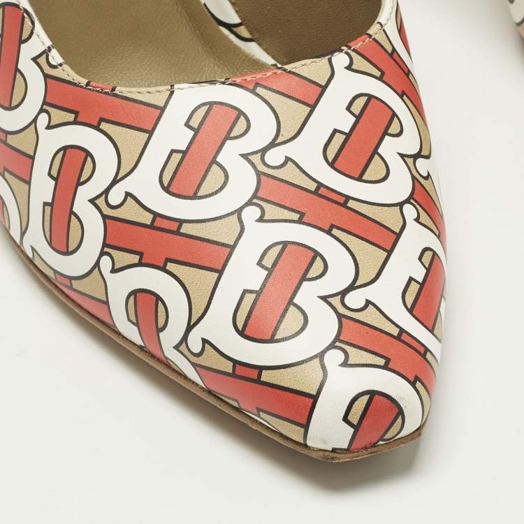 مملوكة مسبقًا Burberry Size 40 Multicolor TB Monogram Leather Ankle Strap Pumps
