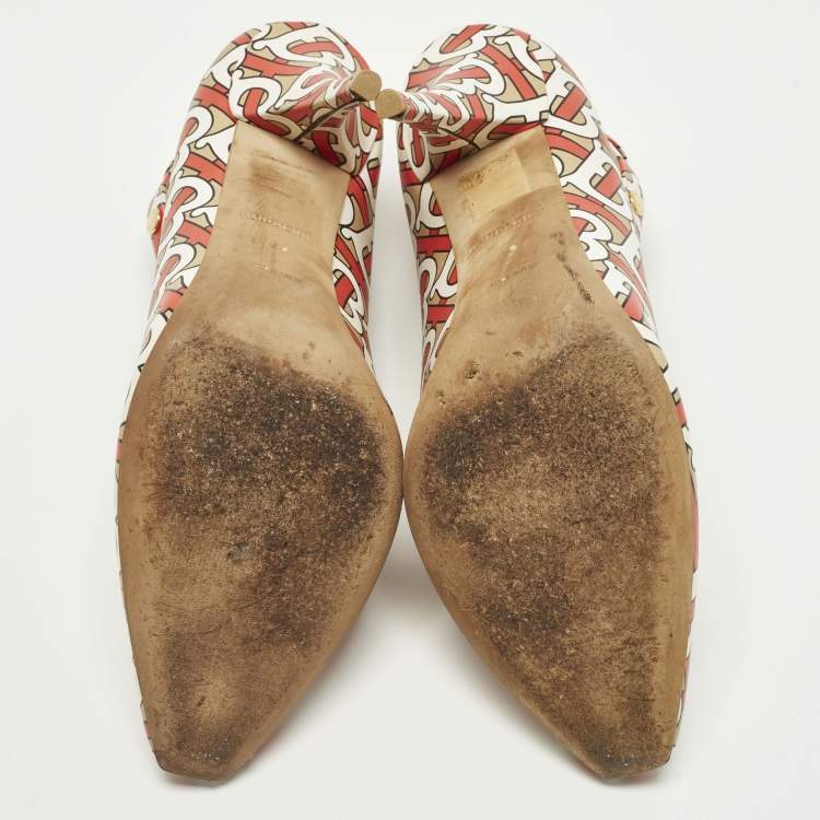 مملوكة مسبقًا Burberry Size 40 Multicolor TB Monogram Leather Ankle Strap Pumps