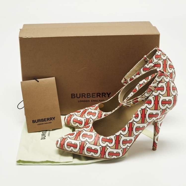 مملوكة مسبقًا Burberry Size 40 Multicolor TB Monogram Leather Ankle Strap Pumps