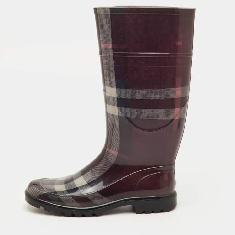 Pre Owned Burberry Size 38 Burgundy Novacheck Rubber Rain Boots