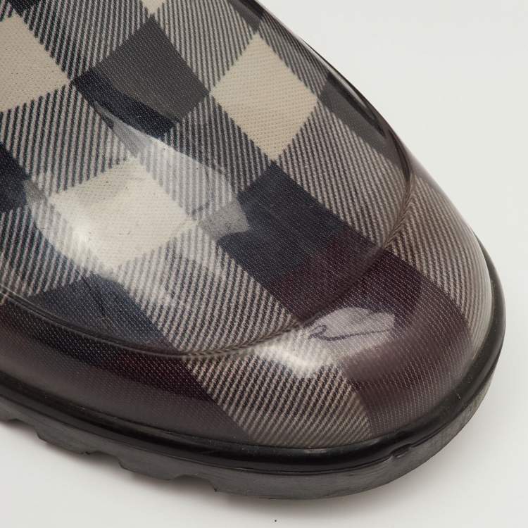 Pre Owned Burberry Size 38 Burgundy Novacheck Rubber Rain Boots