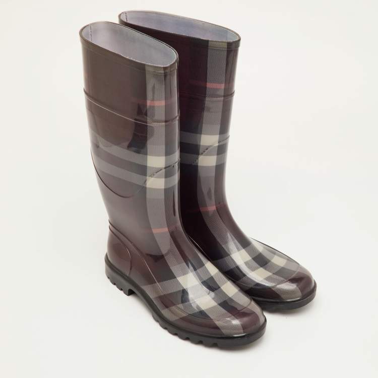 Pre Owned Burberry Size 38 Burgundy Novacheck Rubber Rain Boots