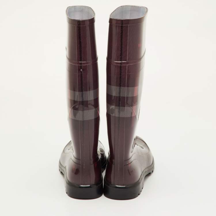 Pre Owned Burberry Size 38 Burgundy Novacheck Rubber Rain Boots