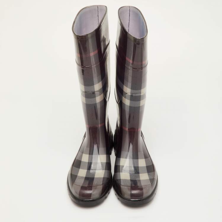 Pre Owned Burberry Size 38 Burgundy Novacheck Rubber Rain Boots