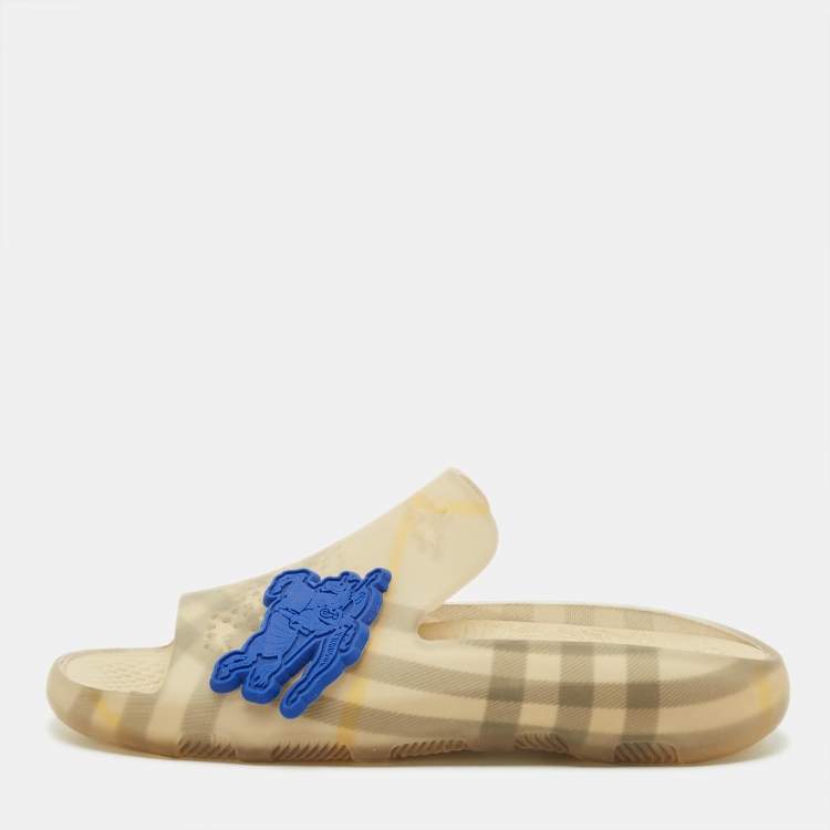 Pre Owned Burberry Size 40 Yellow Haymarket Check Rubber Slide Flats