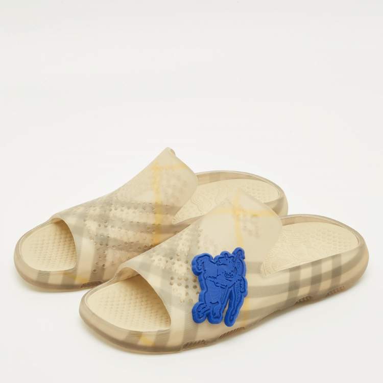 Pre Owned Burberry Size 40 Yellow Haymarket Check Rubber Slide Flats