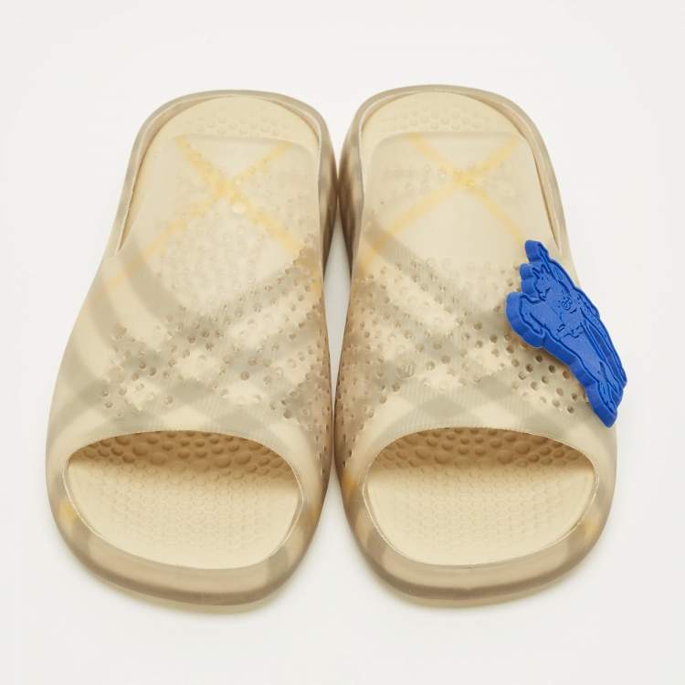 Pre Owned Burberry Size 40 Yellow Haymarket Check Rubber Slide Flats