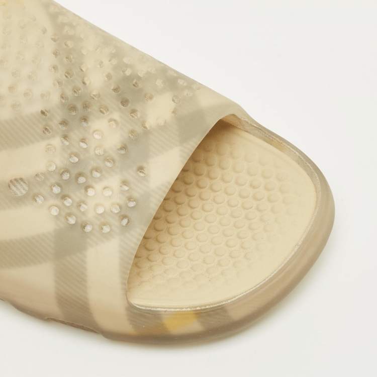 Pre Owned Burberry Size 40 Yellow Haymarket Check Rubber Slide Flats