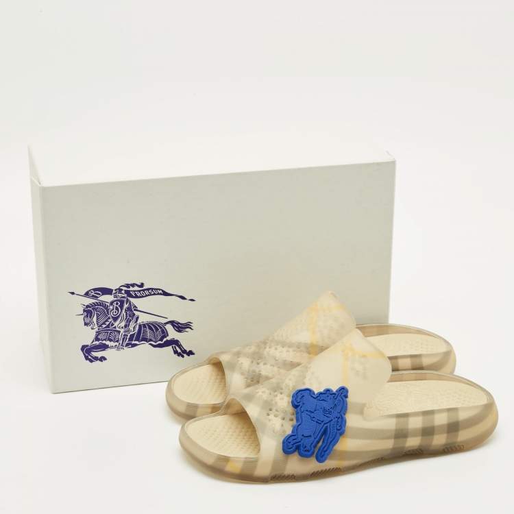 Pre Owned Burberry Size 40 Yellow Haymarket Check Rubber Slide Flats