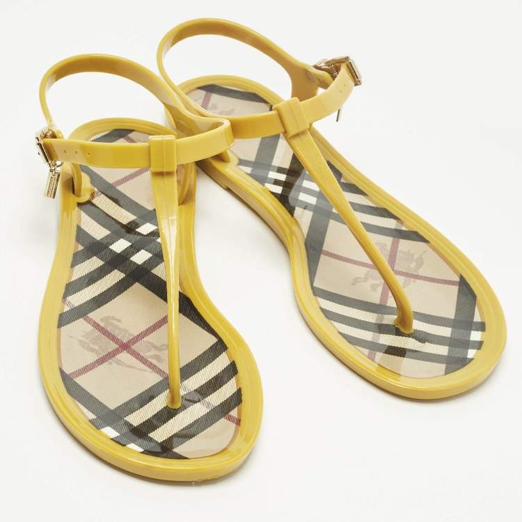 Pre Owned Burberry Size 38 Yellow Jelly Thong Flat Sandals
