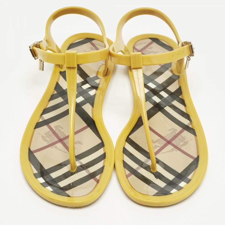 Pre Owned Burberry Size 38 Yellow Jelly Thong Flat Sandals