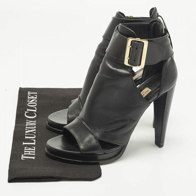 Pre Owned Burberry Size 39.5 Black Leather Cut Out Ankle Length Boots