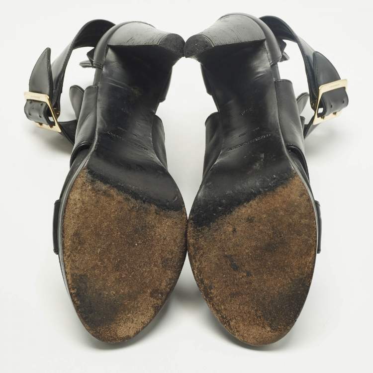 Pre Owned Burberry Size 39.5 Black Leather Cut Out Ankle Length Boots