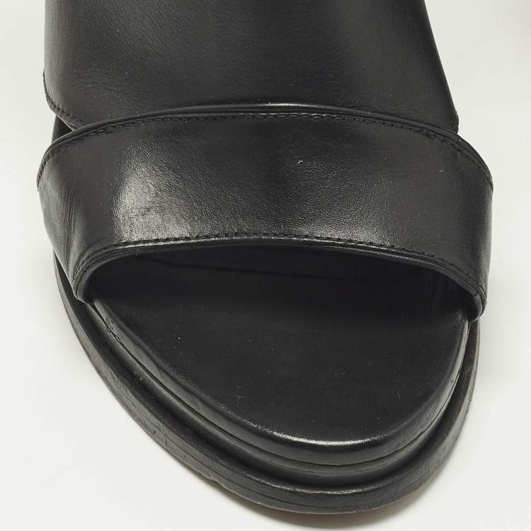 Pre Owned Burberry Size 39.5 Black Leather Cut Out Ankle Length Boots