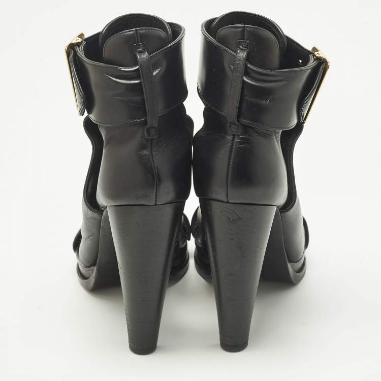 Pre Owned Burberry Size 39.5 Black Leather Cut Out Ankle Length Boots